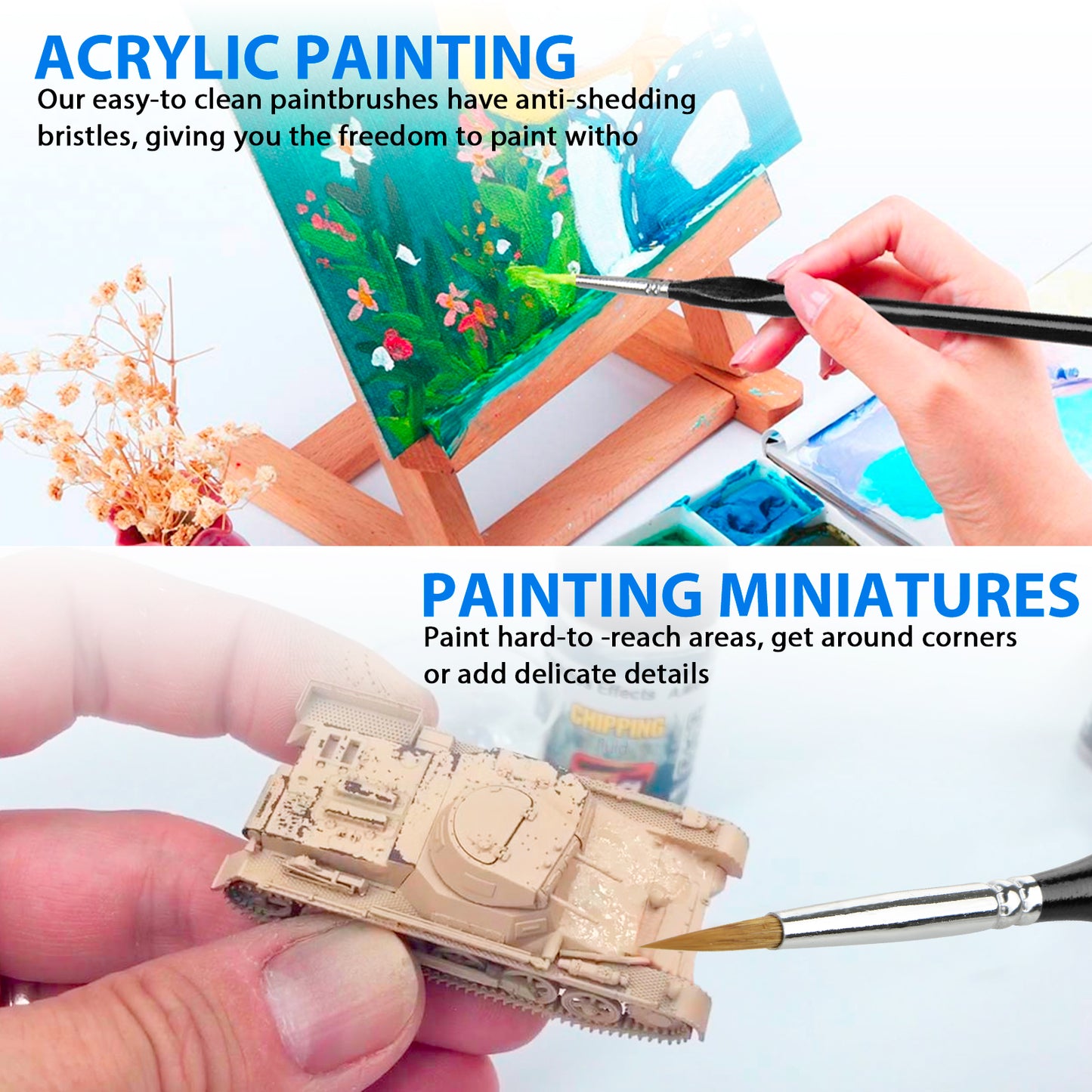 Micro Detail Paint Brush Set, EEEkit 9 PCS Sable Hair Tiny Professional Miniature Fine Detail Brushes