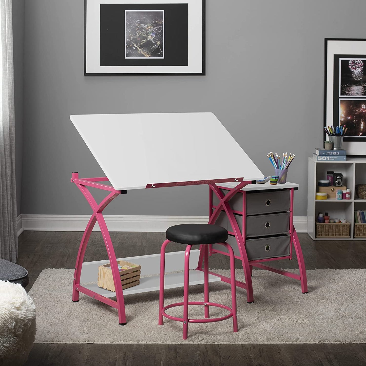 SD Studio Designs 2 Piece Venus Craft Table with Angle Adjustable Top and Stool