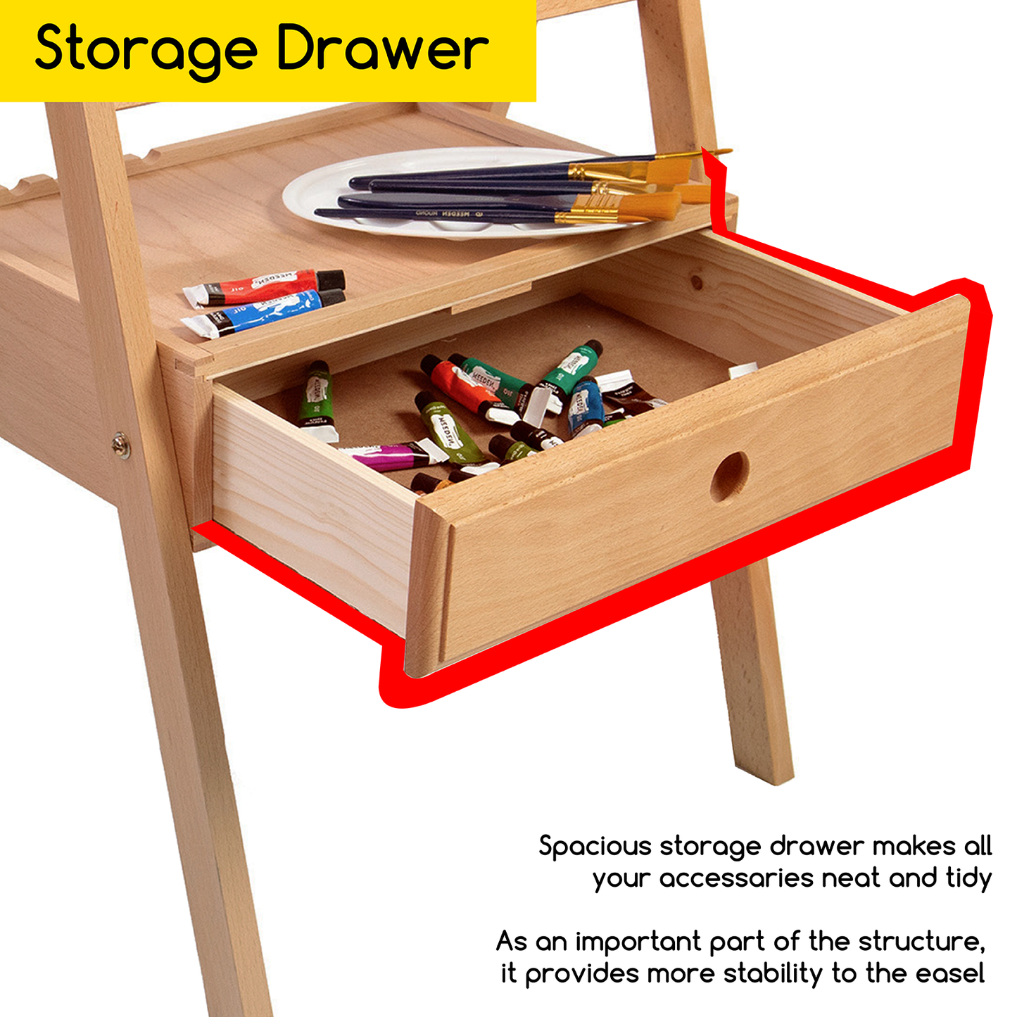 MEEDEN H-Frame Studio Easel with Storage Drawer, Large Wooden Easel Stand for Adults Painting, Artist Wood Easels Height Adjustable, Hold Canvas up to 36"