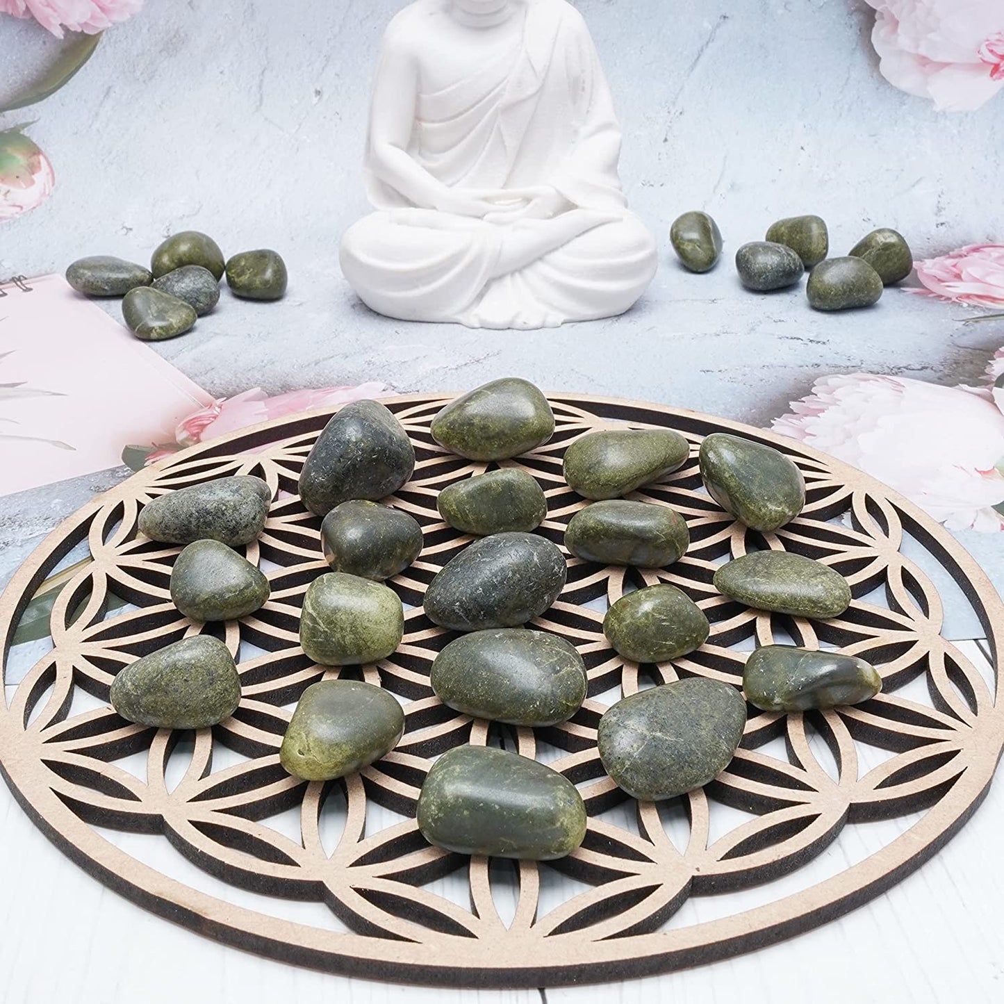 Crocon 1lb Green mica Tumbled Stones and Crystals Bulk, Polished Stones - Rock Collection