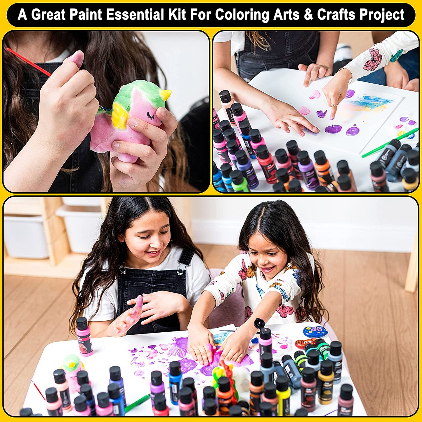 JOYIN Washable Paint for Kids 42PCS - (2 oz Each) with 15 Brushes and 4 Palettes