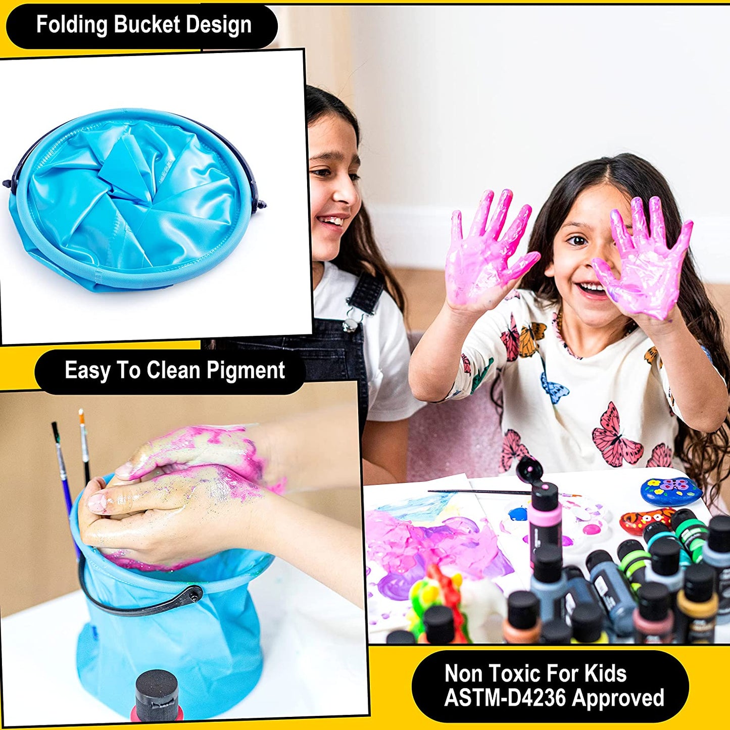 JOYIN Washable Paint for Kids 42PCS - (2 oz Each) with 15 Brushes and 4 Palettes