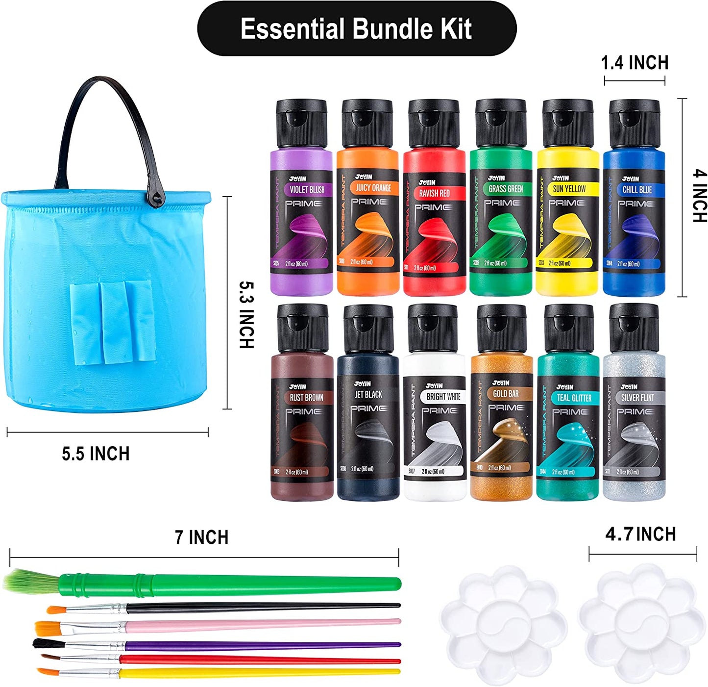 JOYIN Washable Paint for Kids 42PCS - (2 oz Each) with 15 Brushes and 4 Palettes