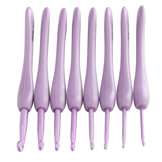 8Pcs Crochet Hook Set Alumina Needle Plastic Handle Knitting Tools Household Supplies Purple
