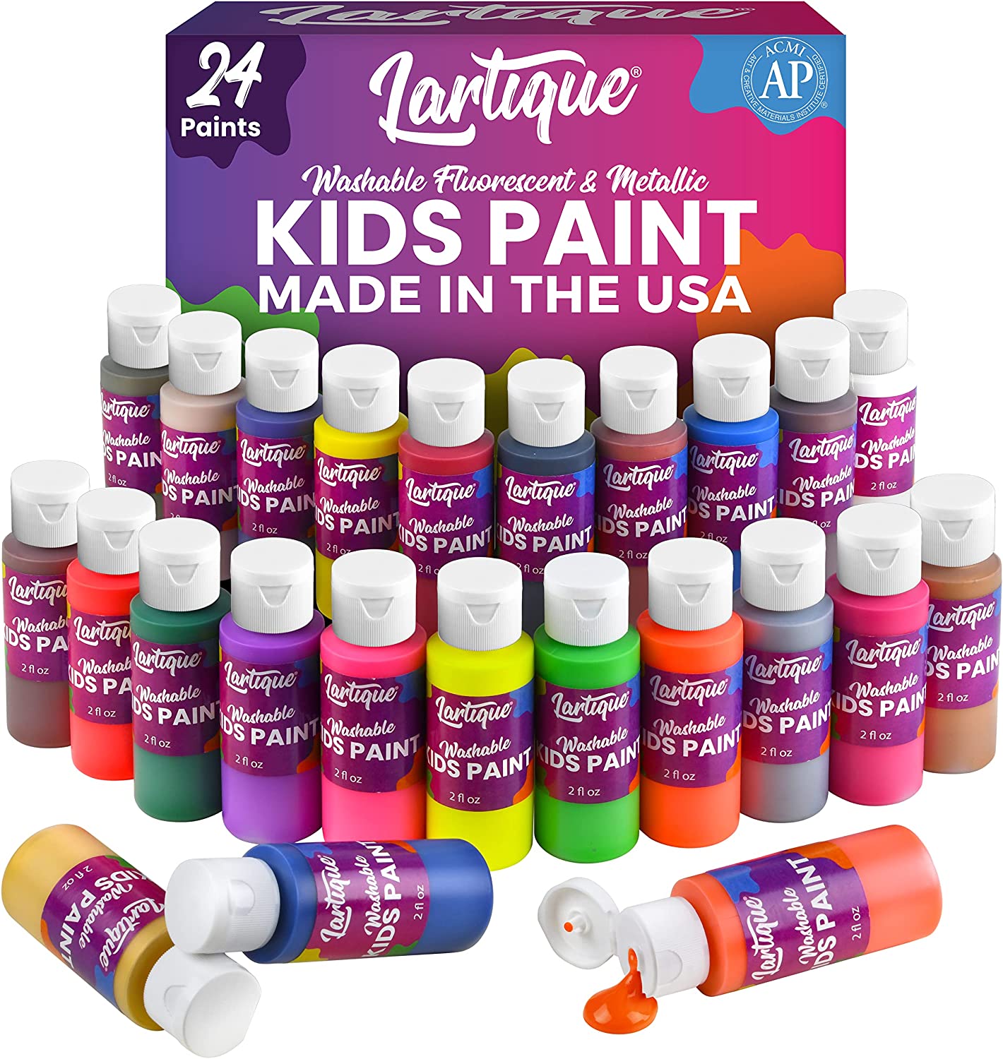 Lartique Washable Paint-12 Colors Finger Paint, Regular and Fluorescent Kids Paint Set