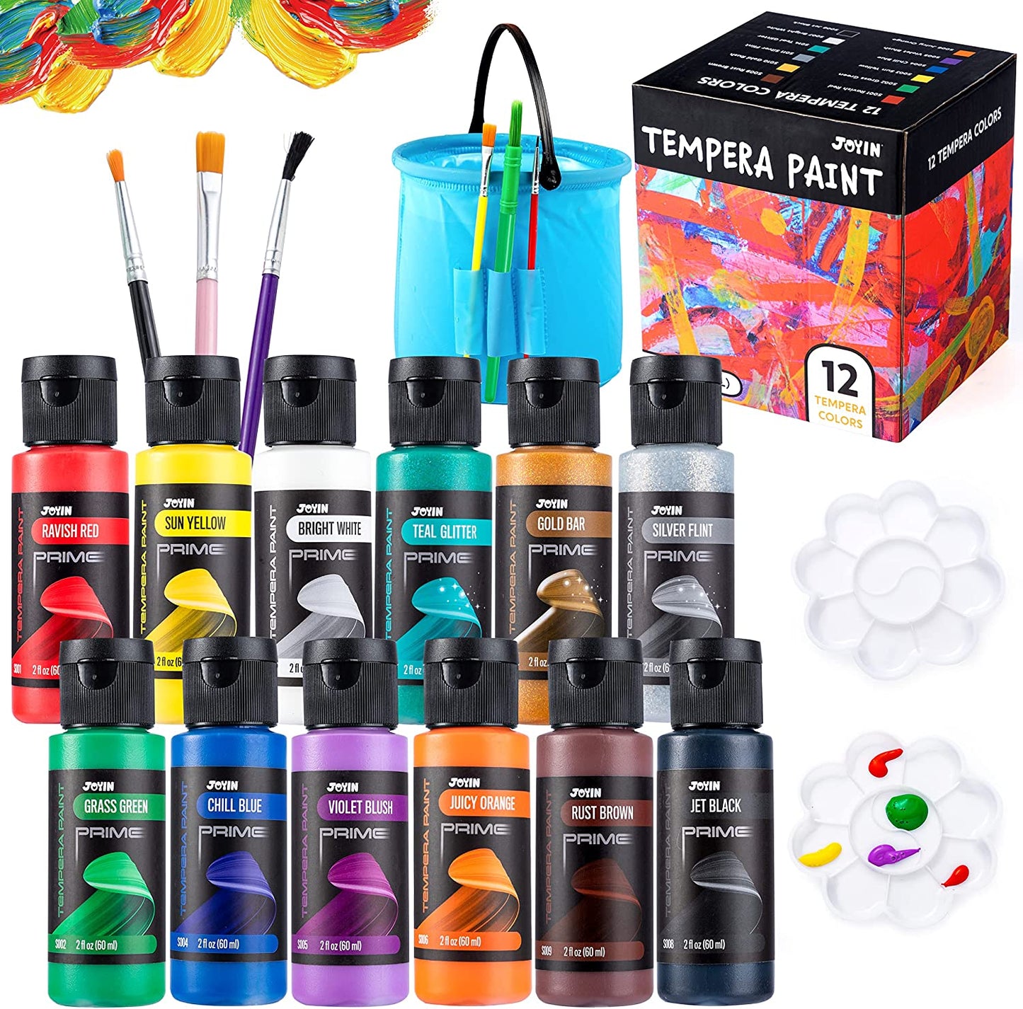 JOYIN Washable Paint for Kids 42PCS - (2 oz Each) with 15 Brushes and 4 Palettes
