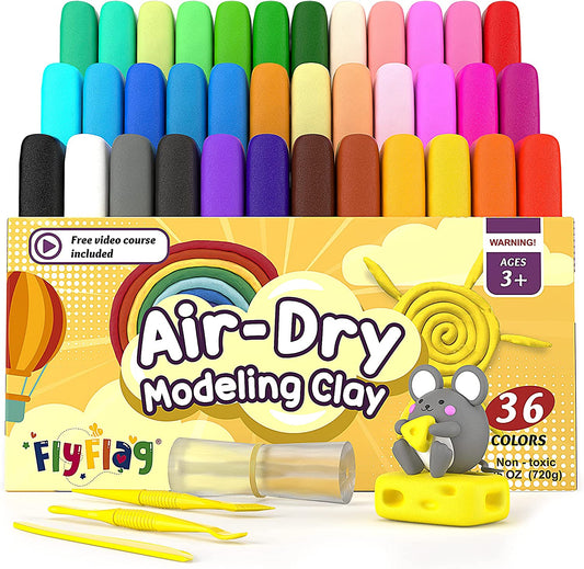 FLYFLAG Air Dry Clay 36 Colors, Soft & Ultra Light, Modeling Clay with Accessories, Tools and Tutorials