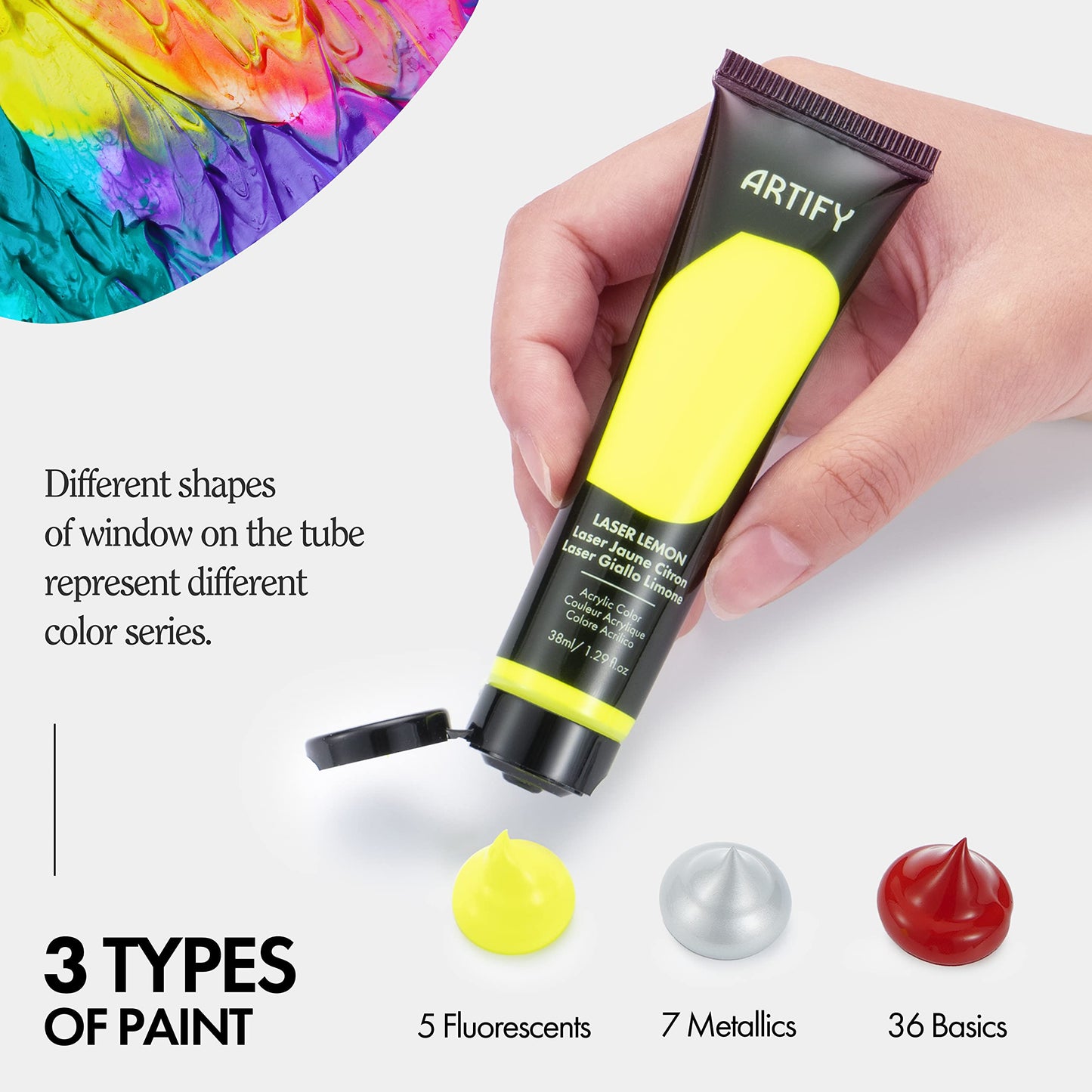 ARTIFY Premium Heavy Body Acrylic Paint Set, 48 Colors (1.29 oz, 38ml) with a Storage Box