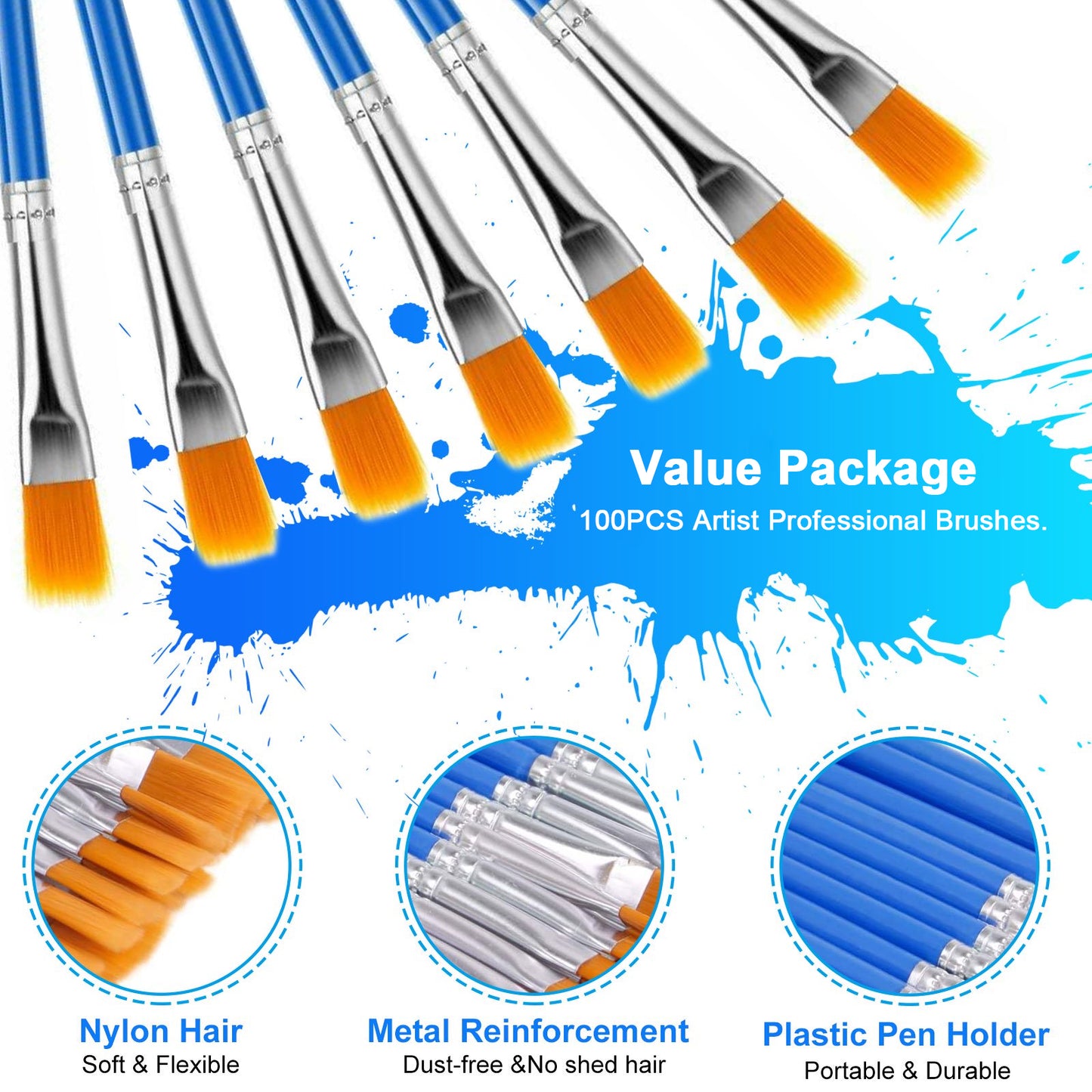 Paint Brush Set, EEEkit 100/12PCS Artist Brushes for Painting with Acrylic, Oil and Watercolor