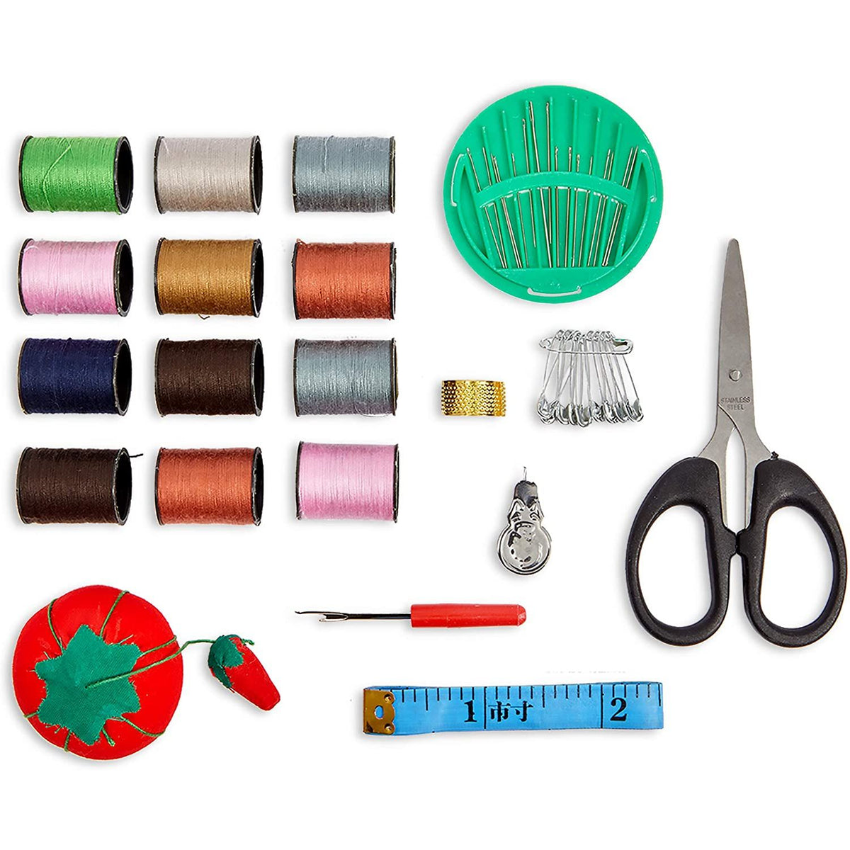 Vintage Sewing Basket Organizer Box Kit with Hand Sewing Supplies and Notions