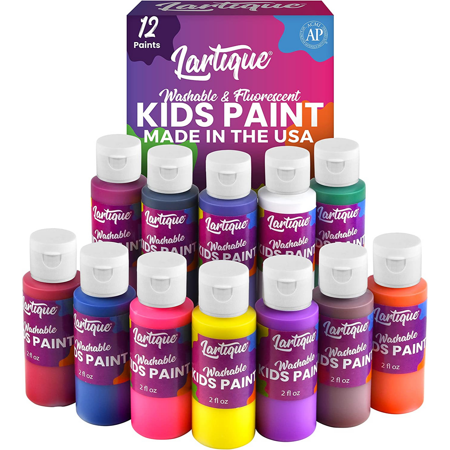 Lartique Washable Paint-12 Colors Finger Paint, Regular and Fluorescent Kids Paint Set
