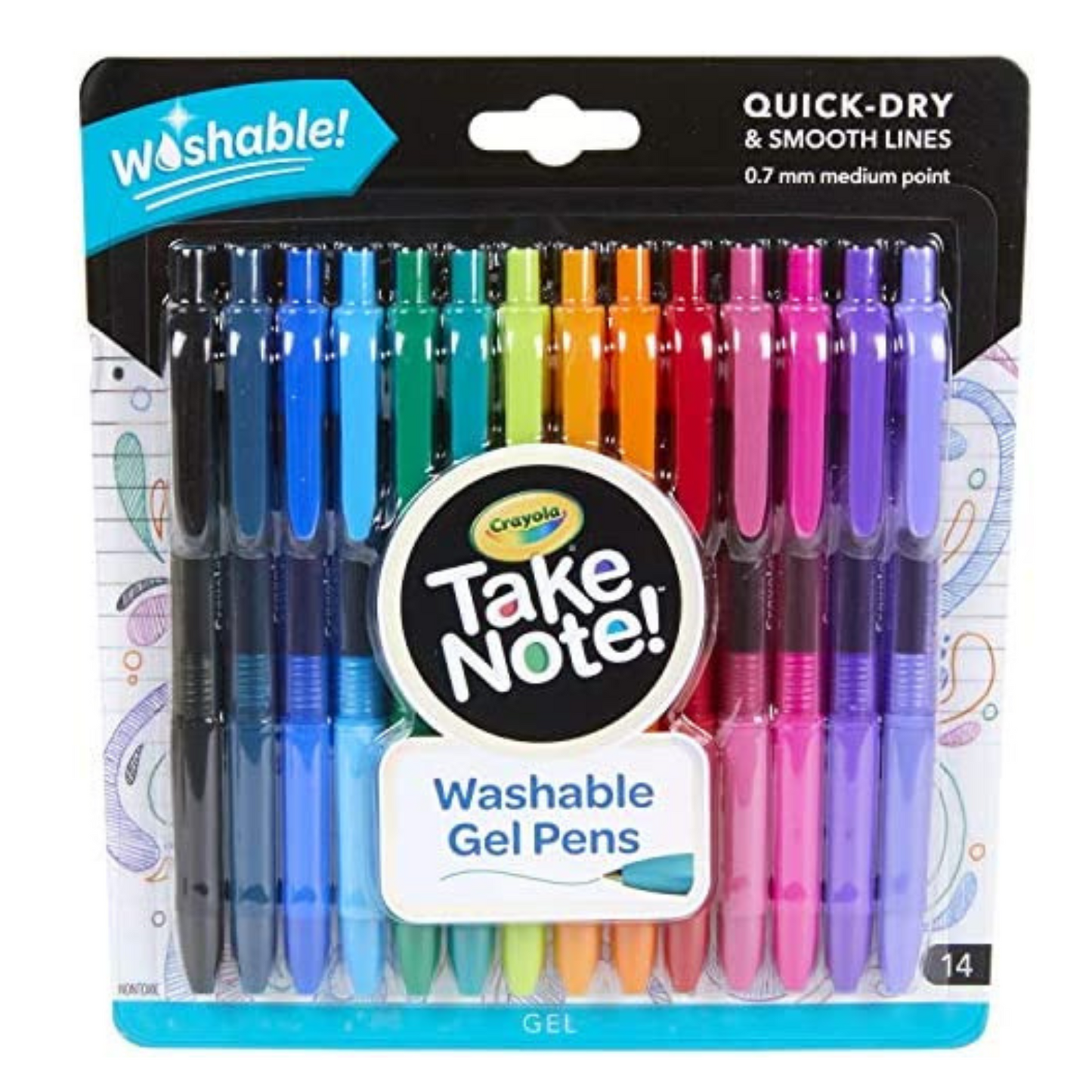 Crayola Colored Gel Pens, Washable Pens Medium Point, 14 Count