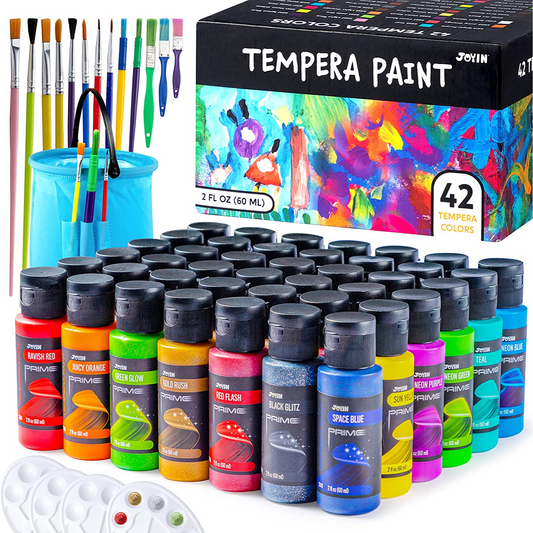 JOYIN Washable Paint for Kids 42PCS - (2 oz Each) with 15 Brushes and 4 Palettes