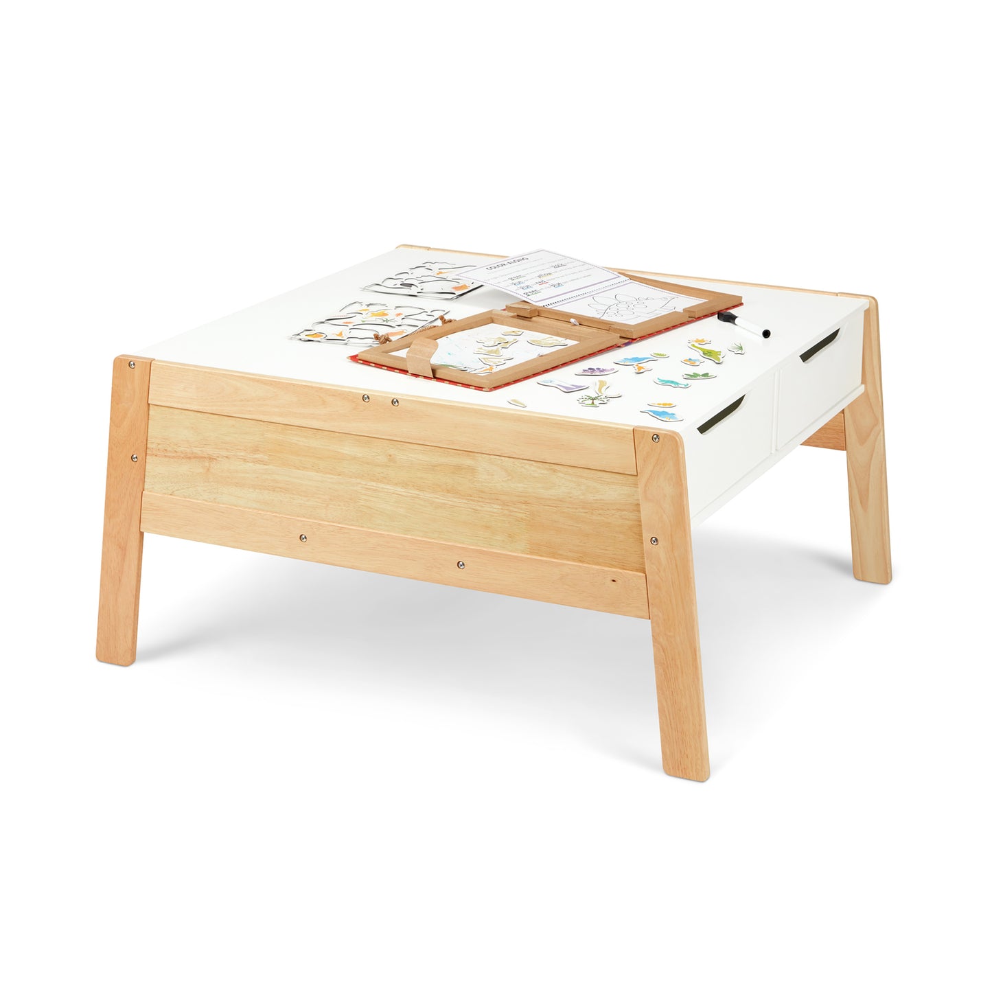 Melissa & Doug Wooden Art and Activity Table with 4 Wooden Bins - Kids Furniture for Playroom, Light Woodgrain and White 2-Tone Finish