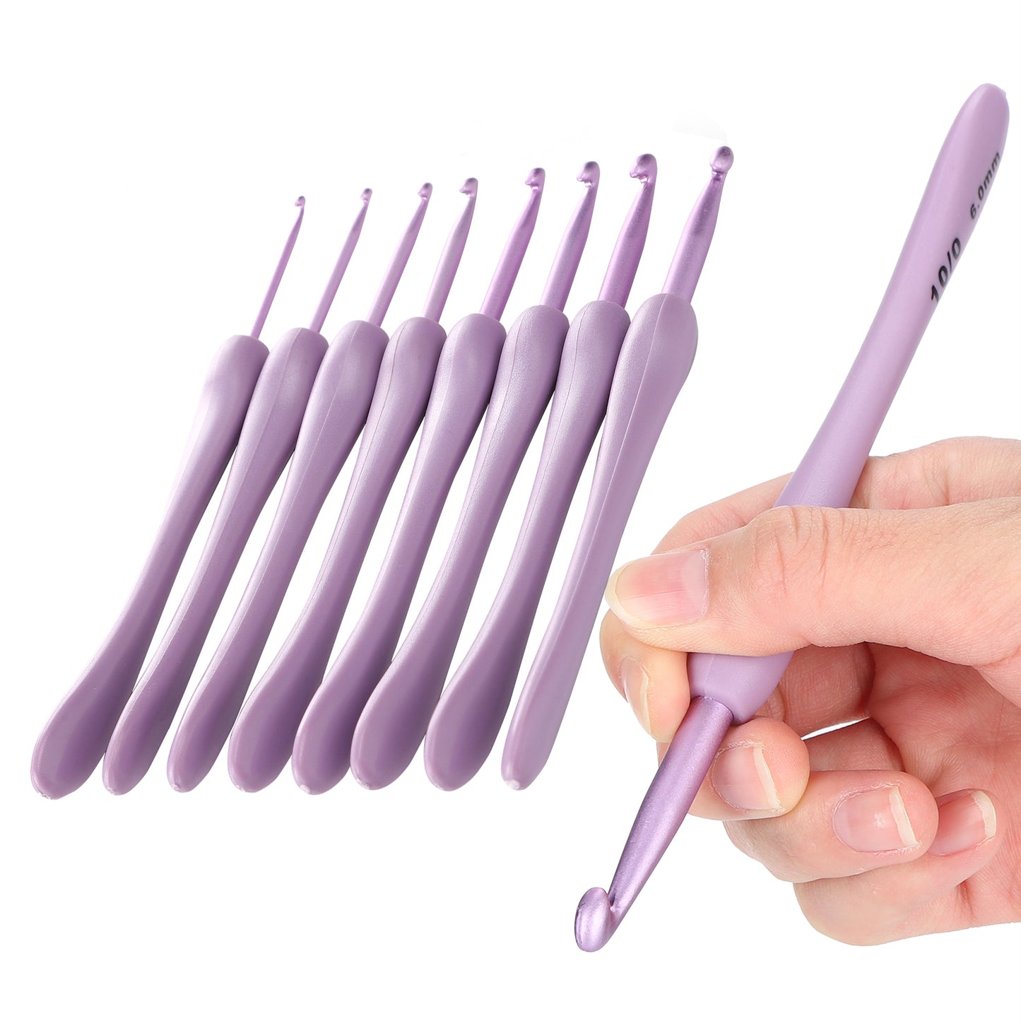 8Pcs Crochet Hook Set Alumina Needle Plastic Handle Knitting Tools Household Supplies Purple