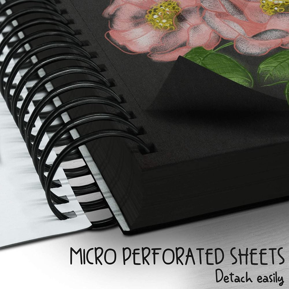 Premium Black Paper Sketchbook - 70 Sheets, 9 x 12 inches (110 lb/180 GSM) Spiral Bound Drawing and Writing Notebook for Gel Pens, Color Pencils, Chalk, Oil Pastels