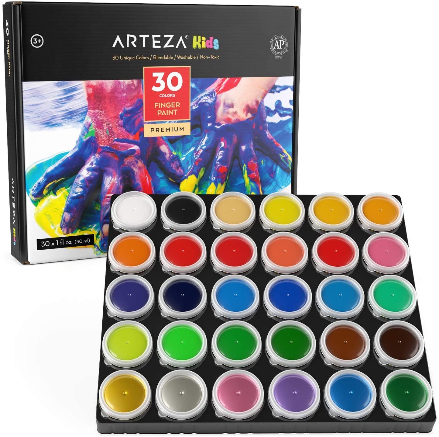 Arteza Kids Finger Paints, Assorted Colors, 30ml - 30 Pack