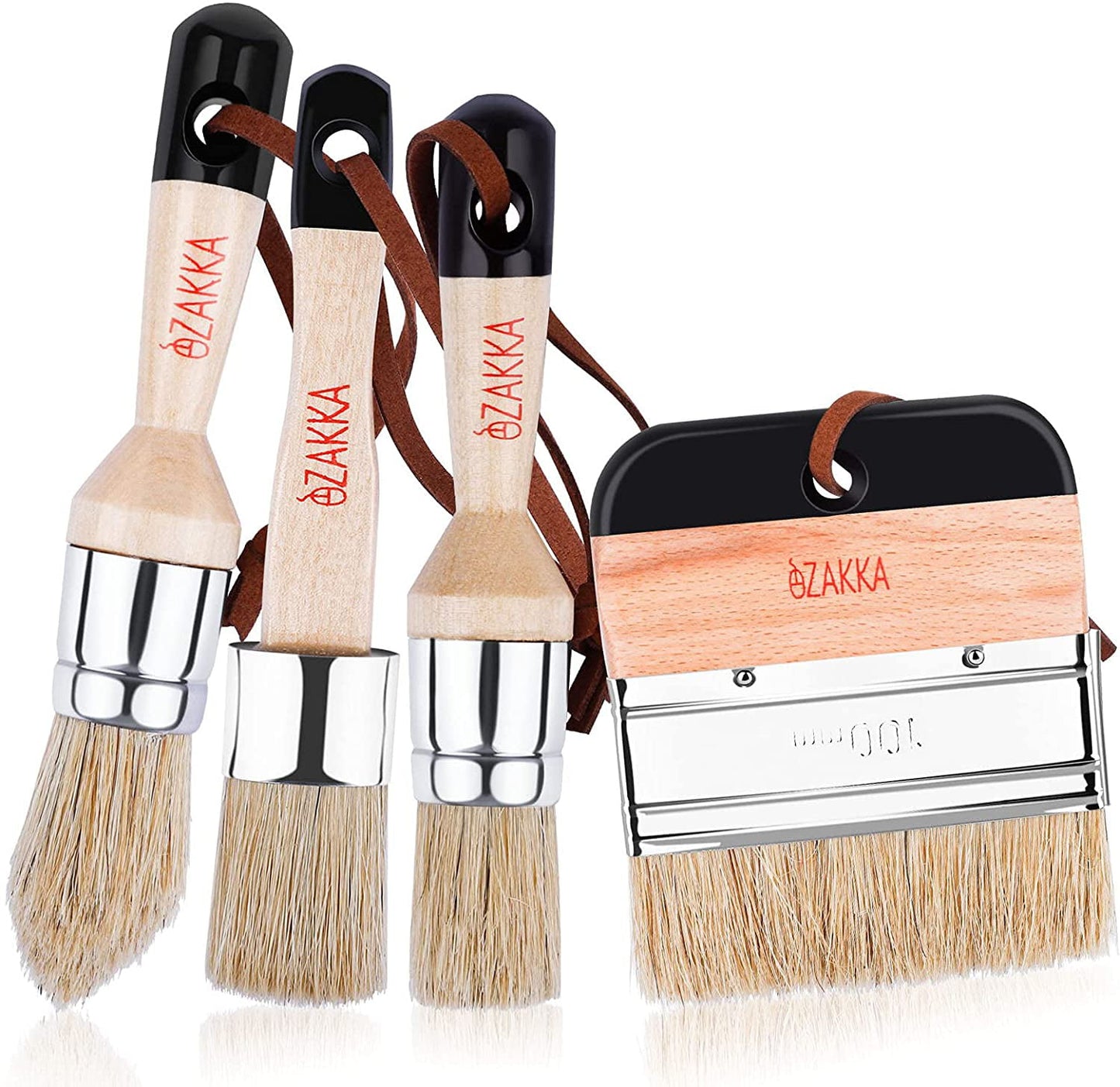 eZAKKA Chalk and Wax Paint Brushes, Bristle Stencil Professional Brushes for Furniture Wood Home Decor