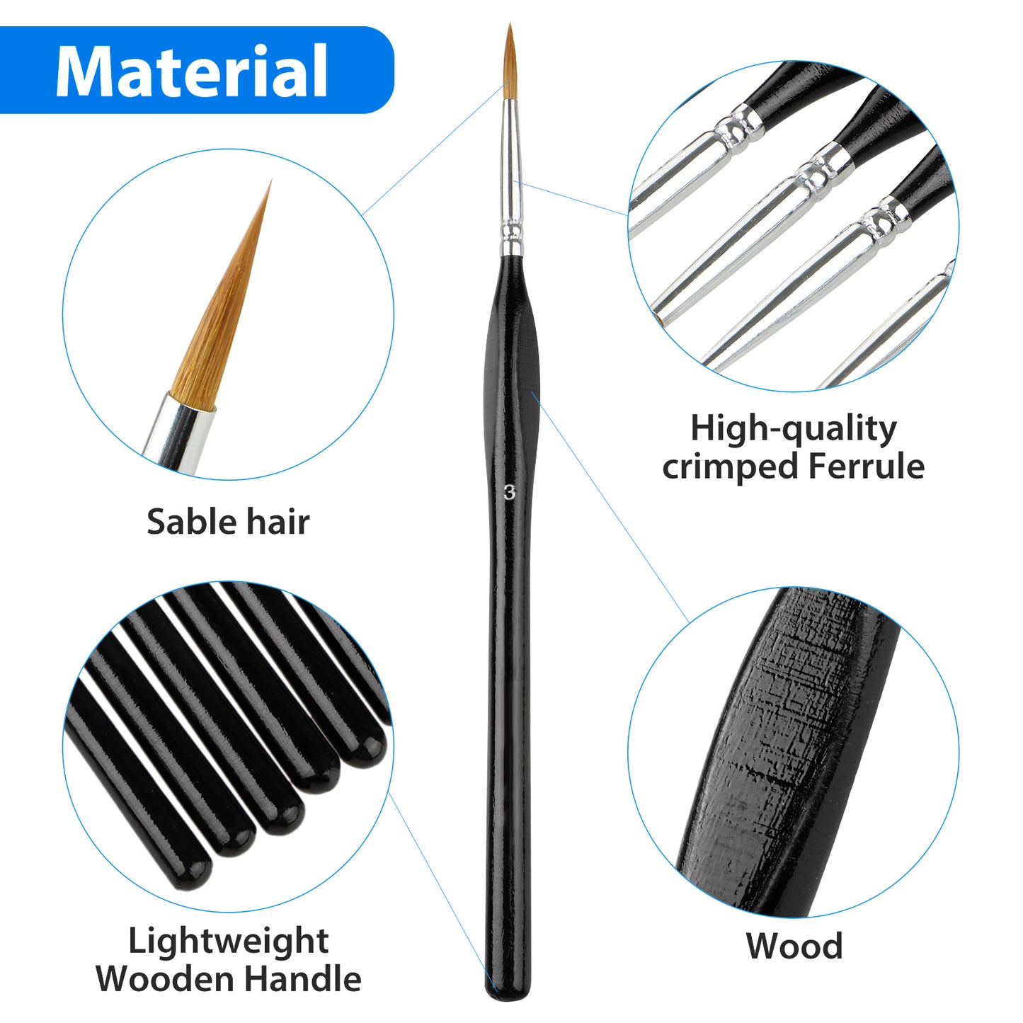 Micro Detail Paint Brush Set, EEEkit 9 PCS Sable Hair Tiny Professional Miniature Fine Detail Brushes