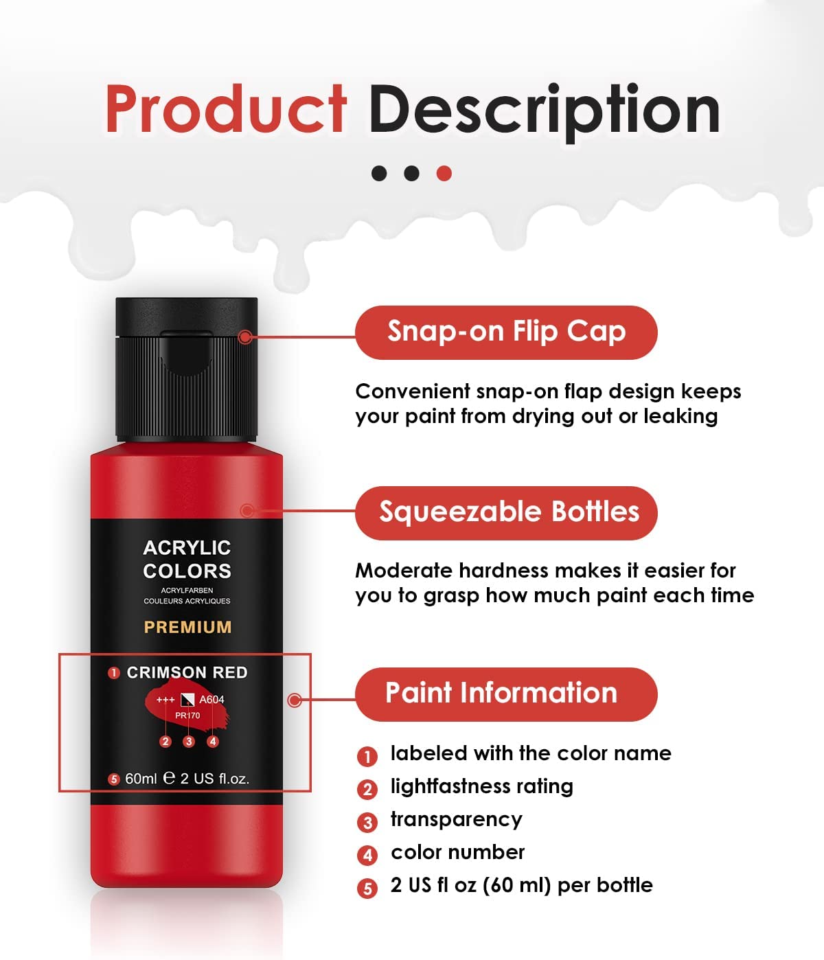Fantastory Acrylic Paint Set 36 Colors(2oz /60ml) with 12 Brushes, Professional Craft Thick Paints Kits