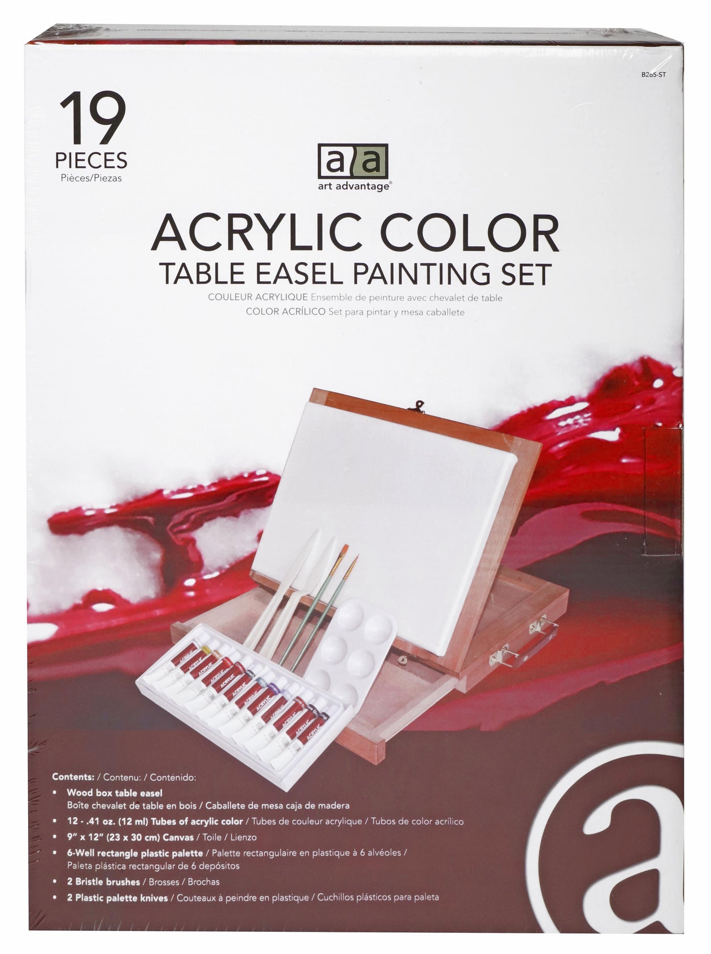 Art Advantage Wood Art Box Easel Acrylic Paint Set