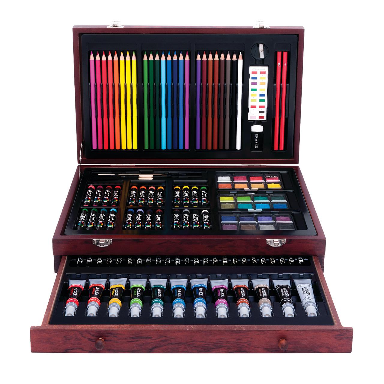 Art 101 Deluxe Multifunctional Art Set / Kit with 119 Pieces in a Wood Organizer Case for Adults