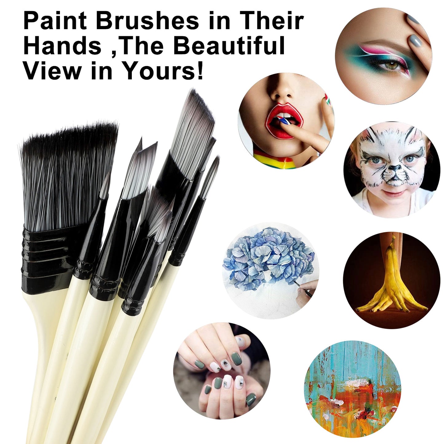 TSV 10 Pcs Paint Brush Set for Watercolor, Acrylic, Oil, Gouache, 10 Different Sizes,Premium Nylon Hairs Large Flat Brush