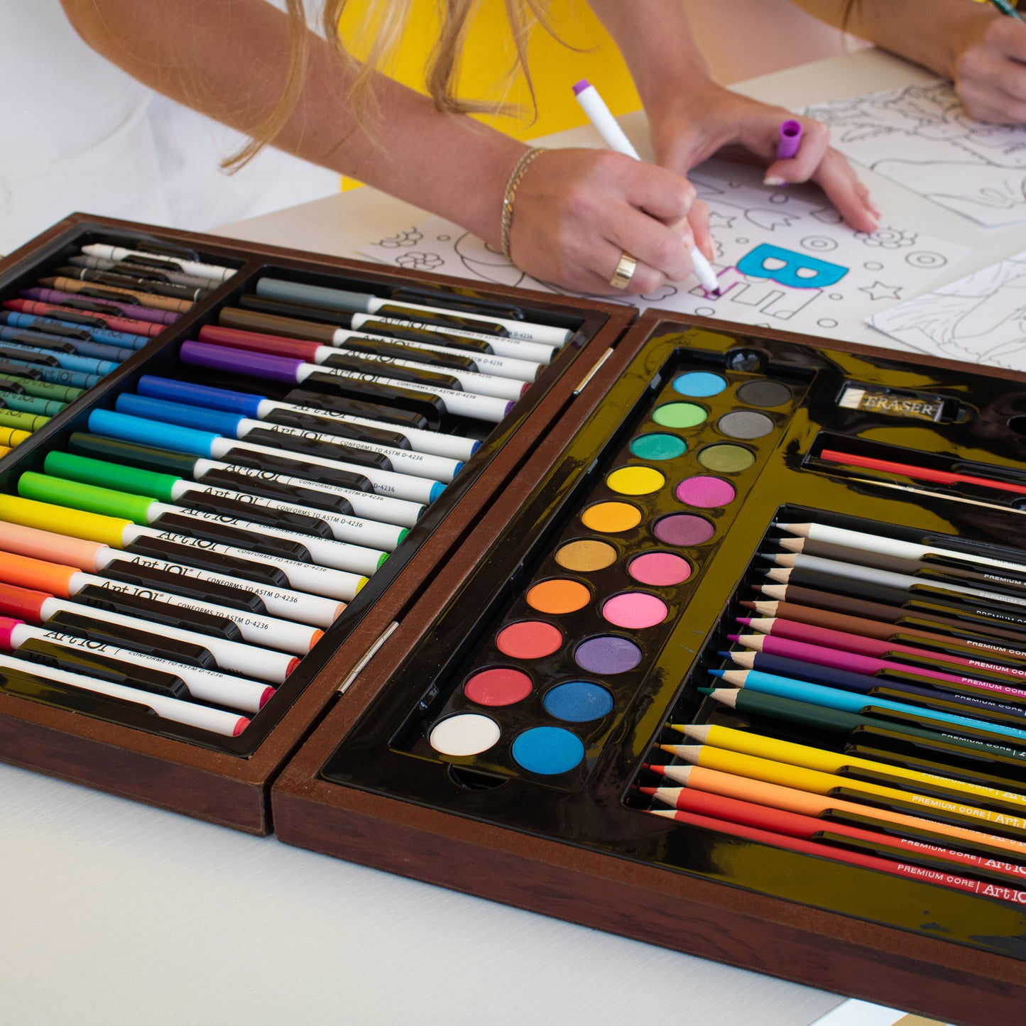 Art 101 Budding Artist 96 Piece Kids Creativity Wood Case Art Set