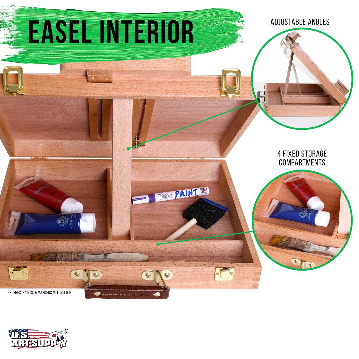 U.S. Art Supply Newport Medium Adjustable Wood Table Sketchbox Easel, Beechwood - Portable Wooden Artist Desktop Case