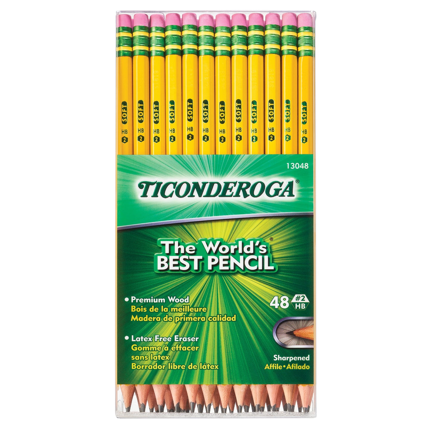 Ticonderoga Premium Wood Pencils, Sharpened #2 Lead, Yellow, 48 Count