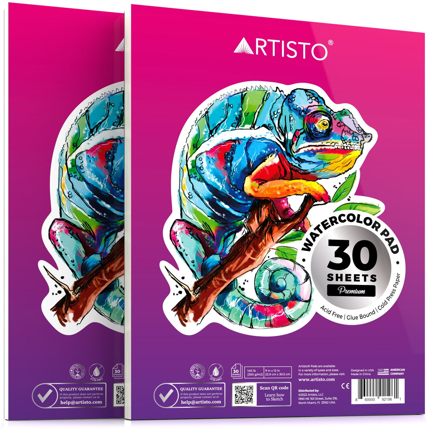 Artisto Watercolor Pads, 9 x 12", 300gsm, Pack of 2 (60 Sheets), Acid-free Paper