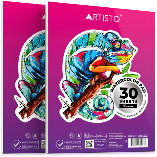 Artisto Watercolor Pads, 9 x 12", 300gsm, Pack of 2 (60 Sheets), Acid-free Paper