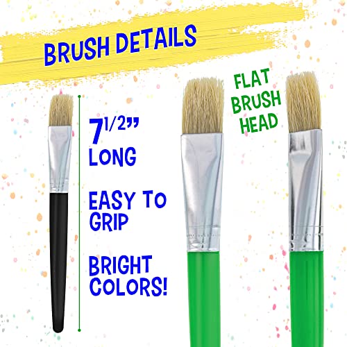 U.S. Art Supply 10-Piece Large Flat Children's Chubby Hog Bristle Tempera Paint Brush Set