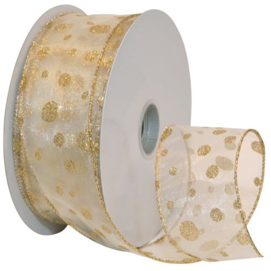 morex ribbon glitter dots wired sheer glitter ribbon, 2-1/2-inch by 50-yard spool, ivory/gold