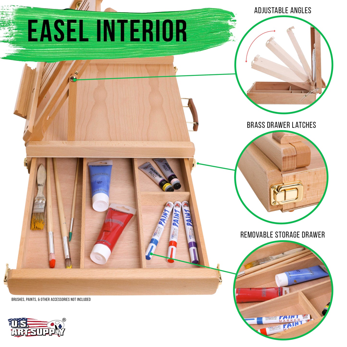U.S. Art Supply La Jolla Adjustable Wood Table Sketchbox Easel, Beechwood
