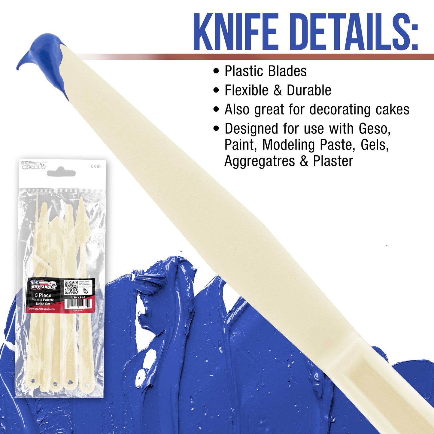 U.S. Art Supply 5-Piece Plastic Artist Spatula Palette Knife Set
