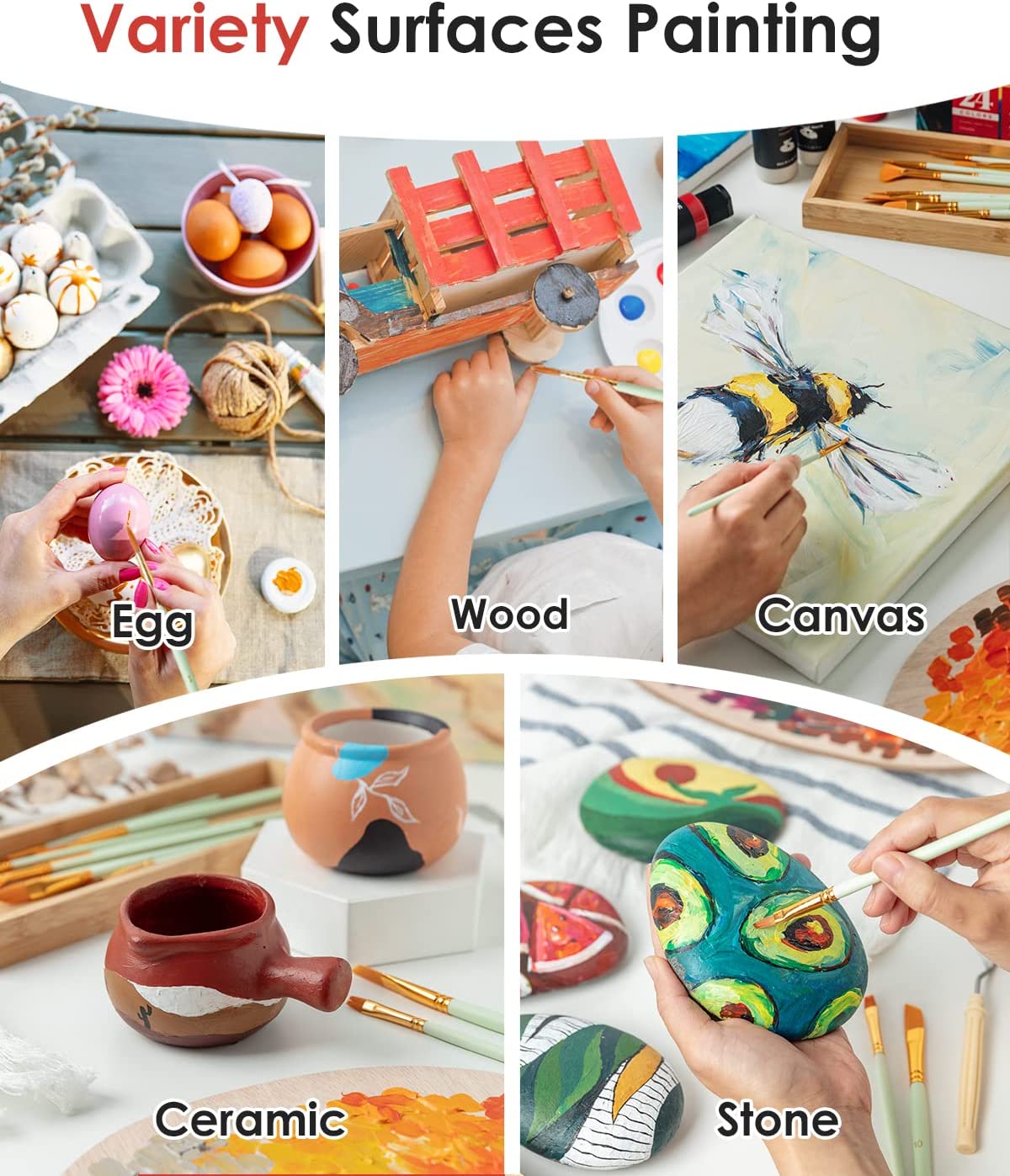 Fantastory Acrylic Paint Set 36 Colors(2oz /60ml) with 12 Brushes, Professional Craft Thick Paints Kits