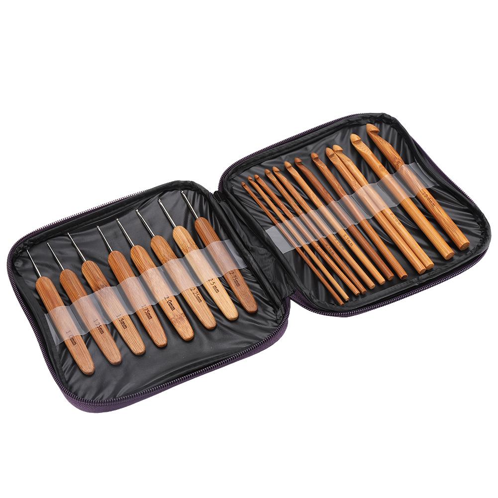 LAFGUR 20Pcs/Lot Crochet Hooks Needles Bamboo Handle Weave Sewing Tools Set Kit, Crochet Hooks Set, Crochet Tools Kit