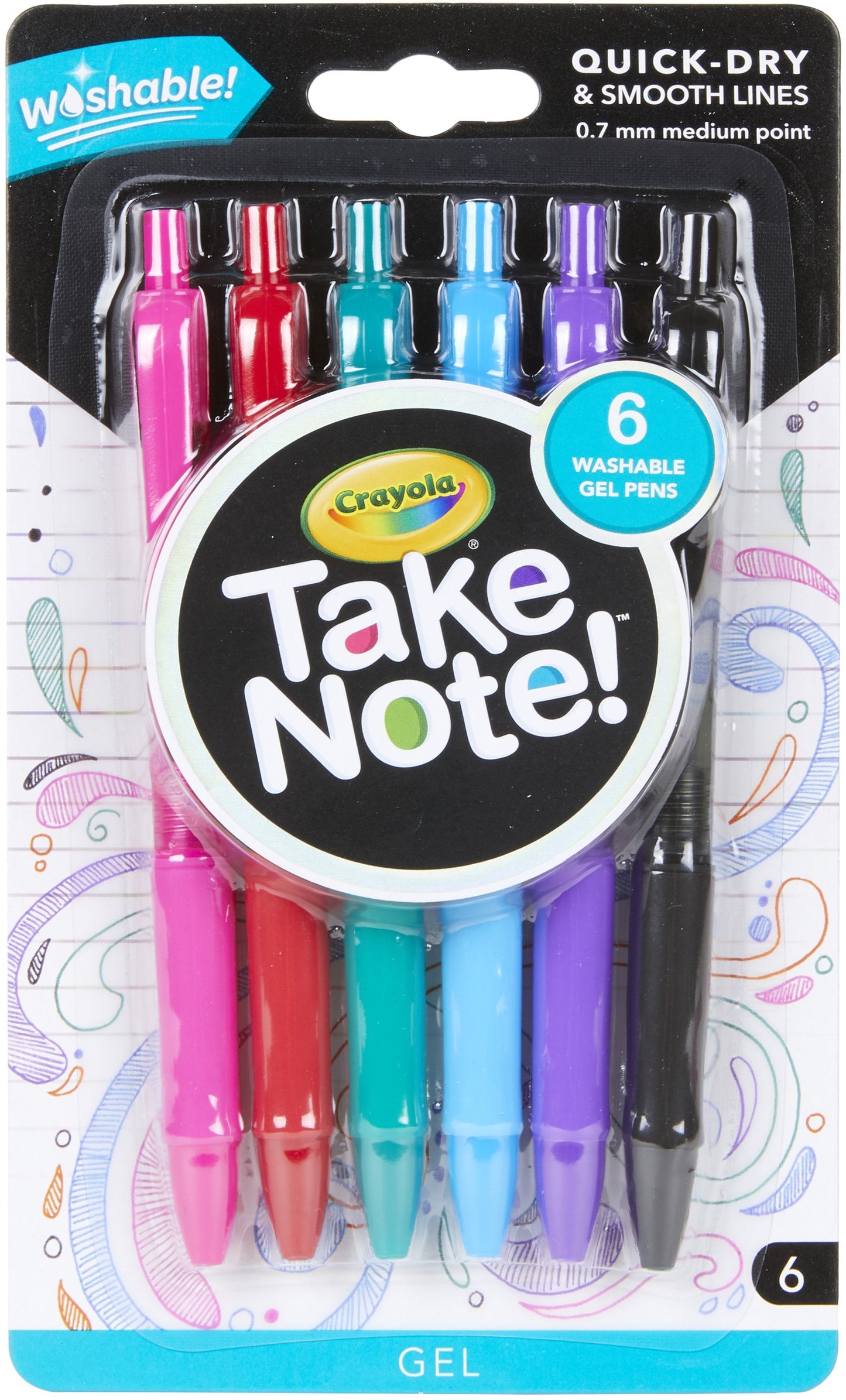 5 Pack Crayola Medium Point Washable Gel Pens Set, School and Adult Coloring Supplies, 6 Count
