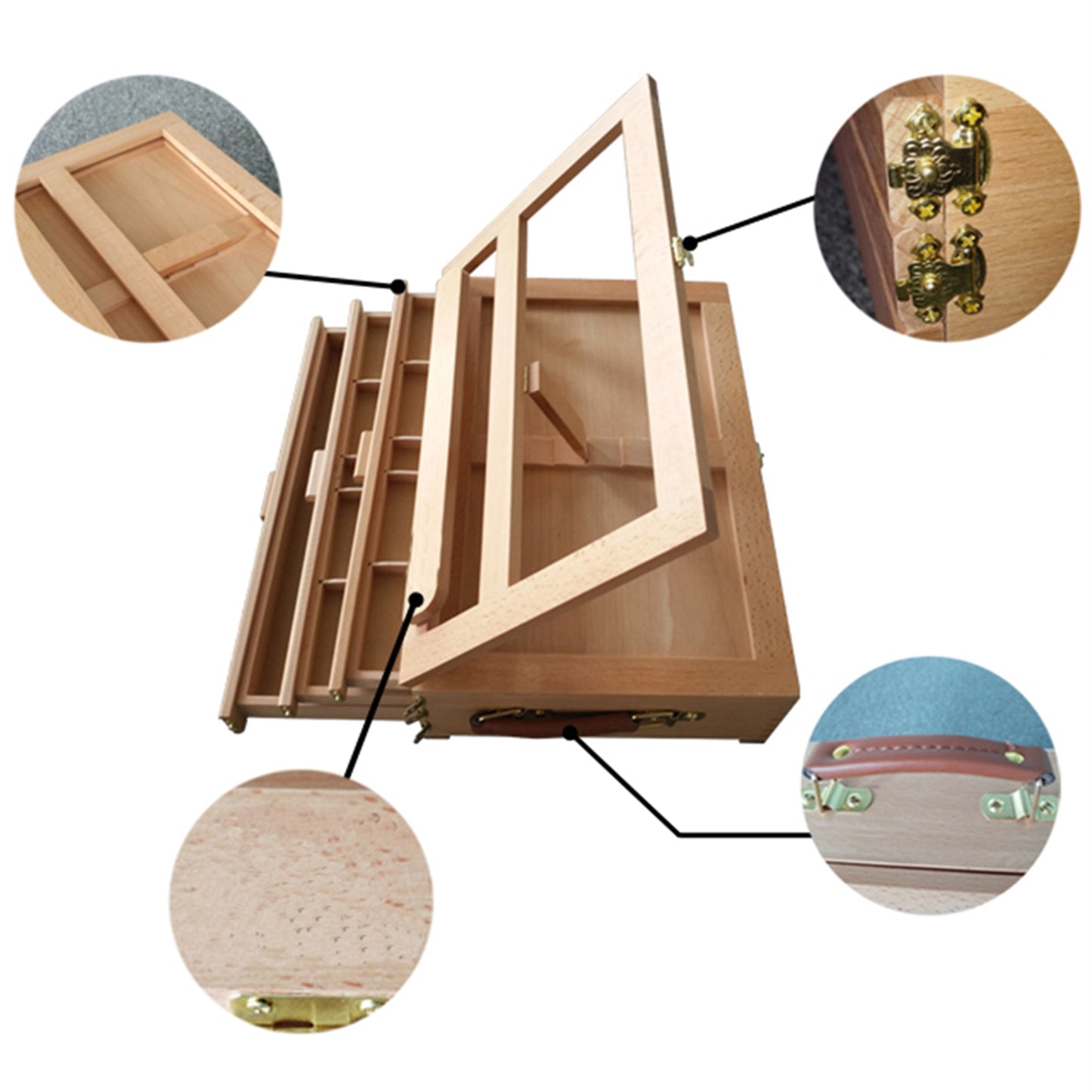 Wood Desk Table Easel - Beech Desktop Easel with 3 Layers Drawer for Artist Craft Supplies Storage Organizer, Wooden Art Tabletop Box for Drawing, Painting and Sketching