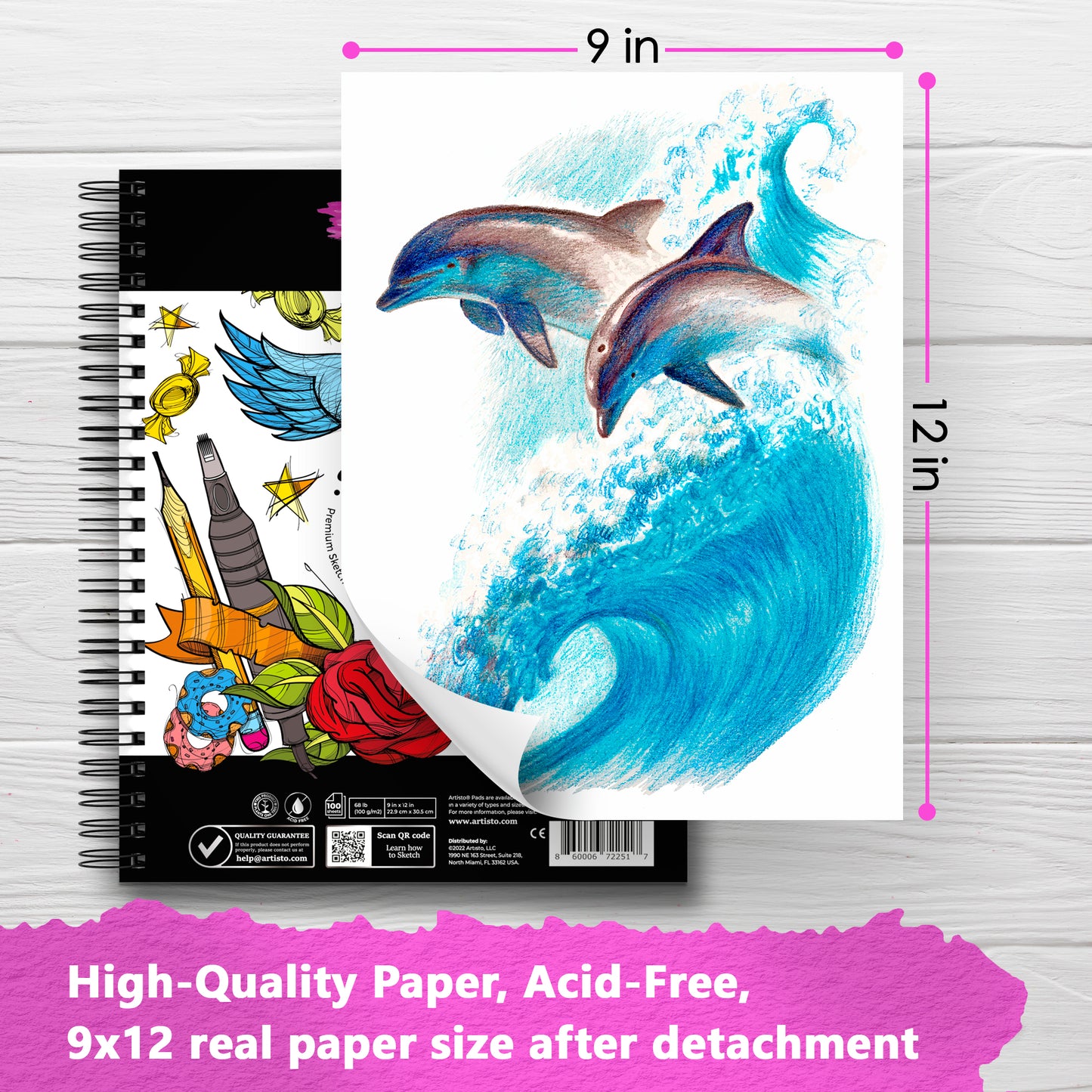 Artisto Premium Sketch Book Set 9x12", Spiral Bound, Pack of 2, 200 Sheets (100g/m2)