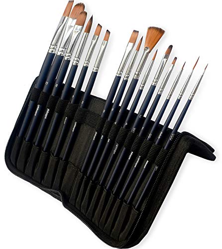 MozArt Watercolor Paint 15 Brush Set with Carrying Case, Brush Stand