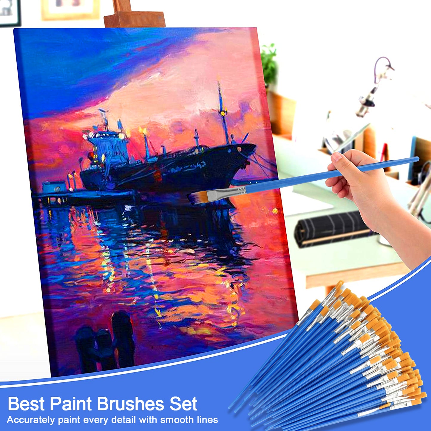Paint Brush Set, EEEkit 100/12PCS Artist Brushes for Painting with Acrylic, Oil and Watercolor