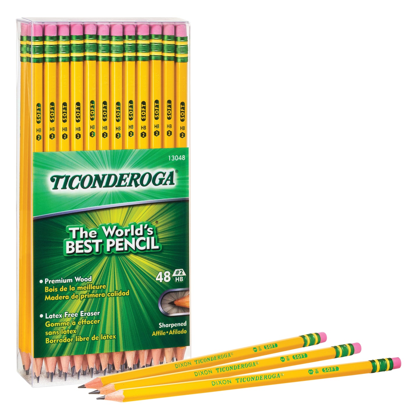 Ticonderoga Premium Wood Pencils, Sharpened #2 Lead, Yellow, 48 Count