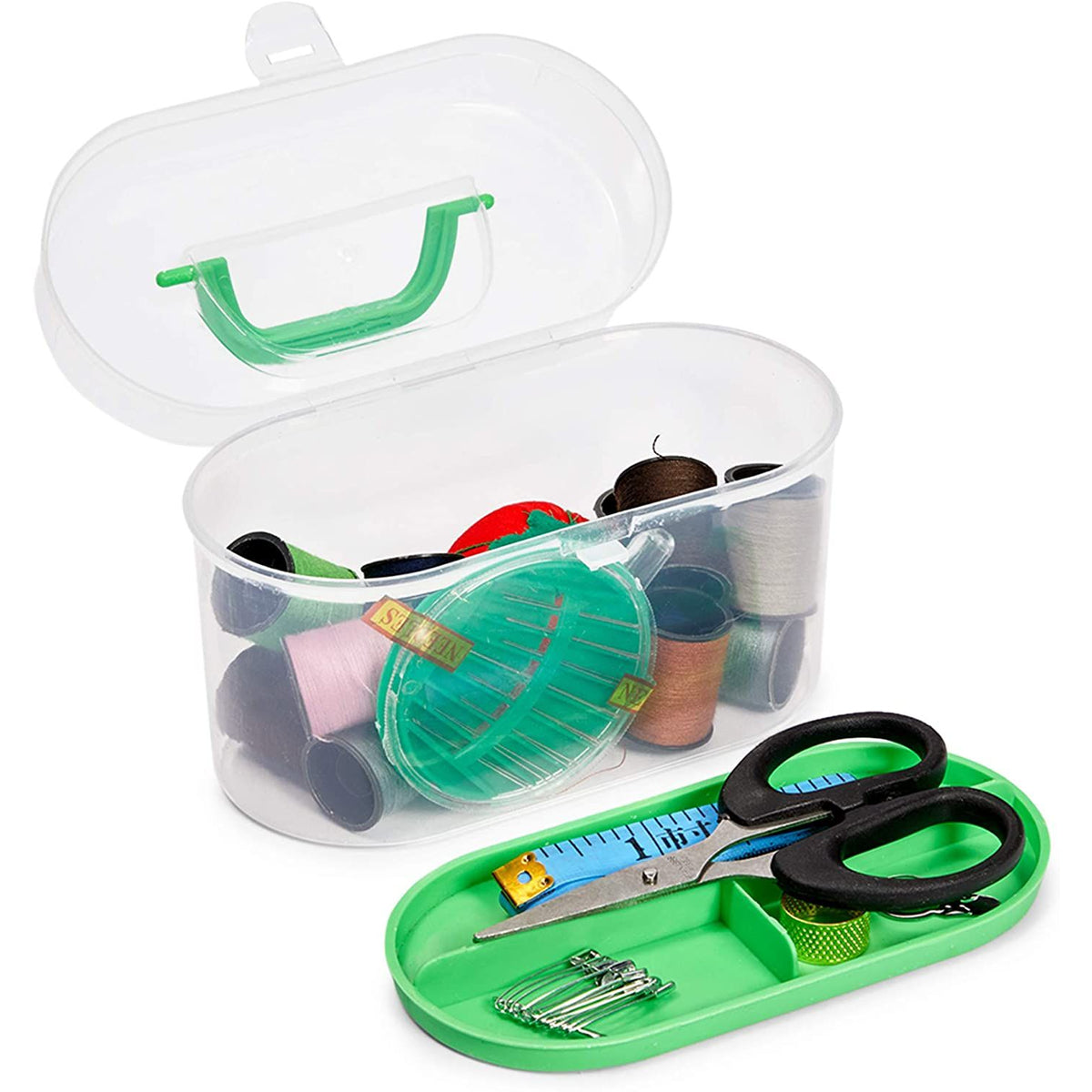 Vintage Sewing Basket Organizer Box Kit with Hand Sewing Supplies and Notions