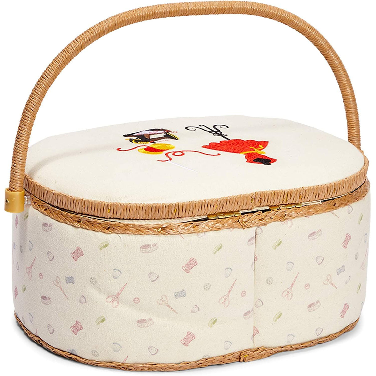 Vintage Sewing Basket Organizer Box Kit with Hand Sewing Supplies and Notions