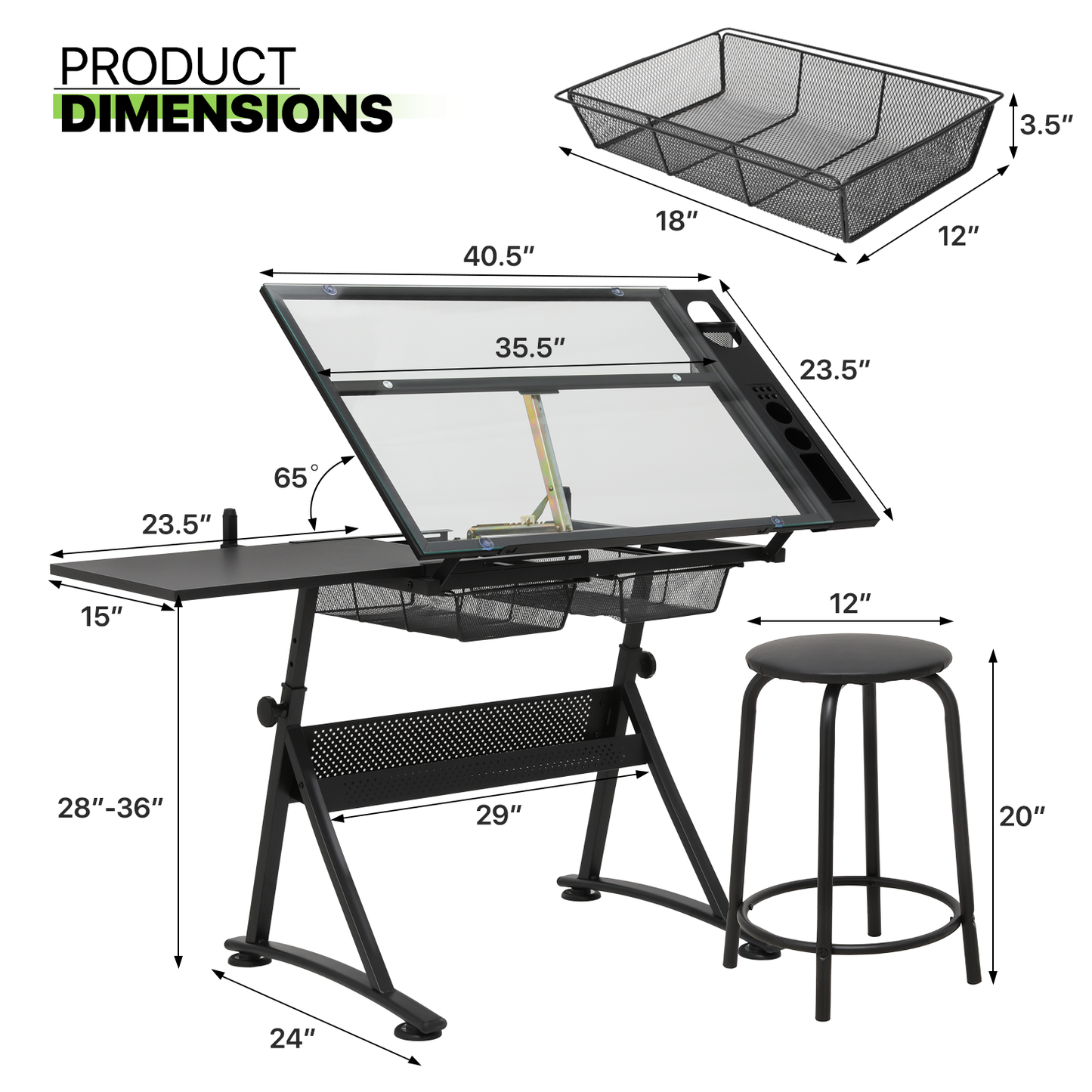 Magshion Craft and Drawing Station with Stool Set,Black