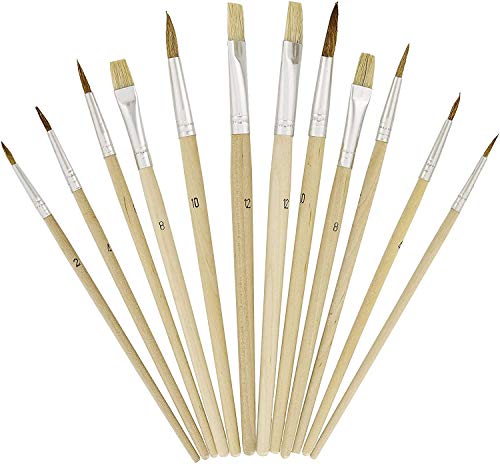 U.S. Art Supply 12-Piece Artist Paint Brush Set with 9" x 12" Wood Painting Palette