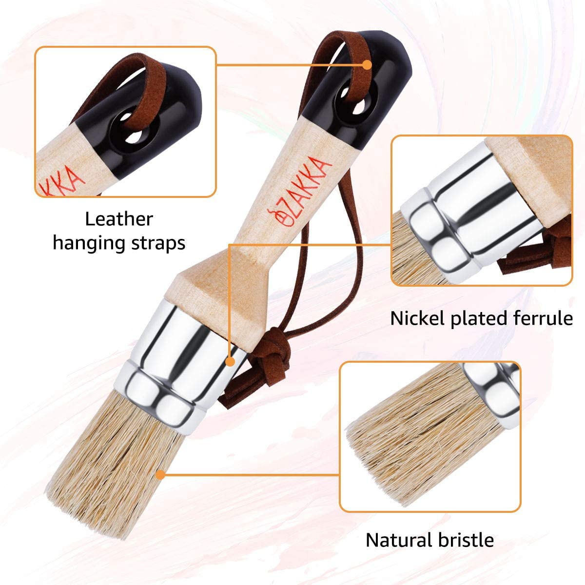eZAKKA Chalk and Wax Paint Brushes, Bristle Stencil Professional Brushes for Furniture Wood Home Decor