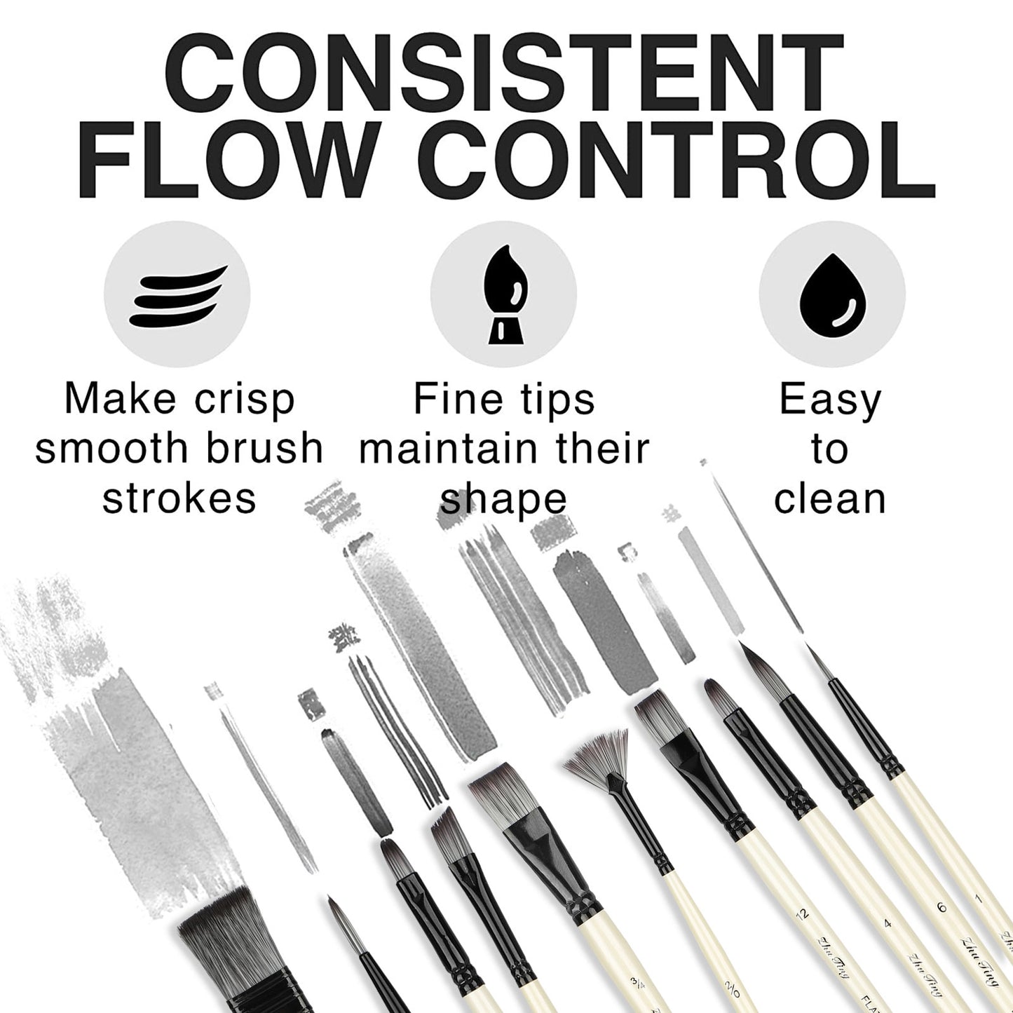 TSV 10 Pcs Paint Brush Set for Watercolor, Acrylic, Oil, Gouache, 10 Different Sizes,Premium Nylon Hairs Large Flat Brush